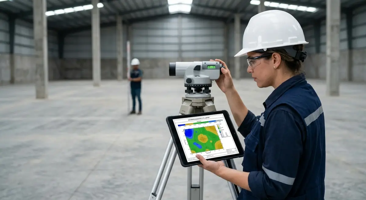 Ingeniera revisando modelo digital en planta
